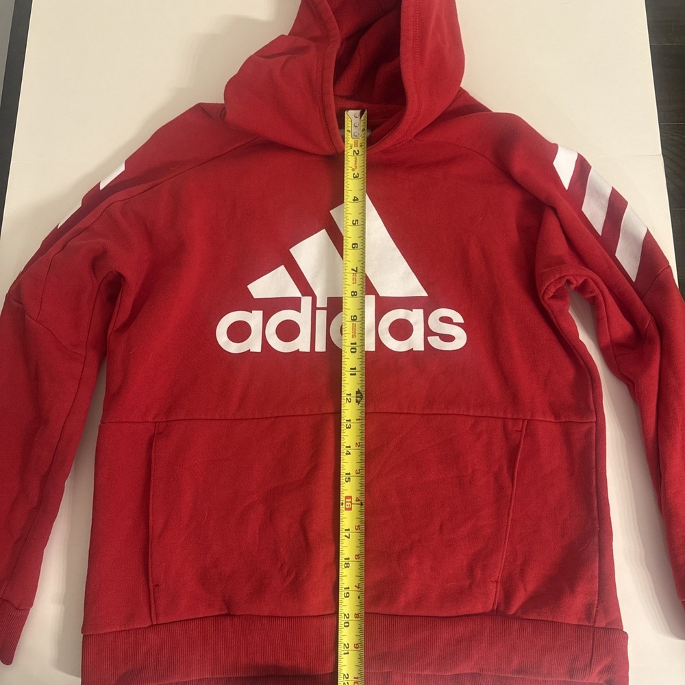Adidas Kids 18/20 XL Red Hoodie Hooded Sweatshirt Long Sleeve Pullover Boys - Picture 3 of 4